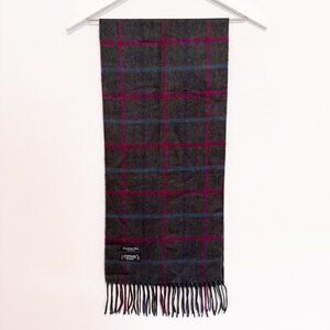 Vintage Dior Plaid Winter Scarf in Gray Fringe Designer Quiet‎ Luxury Preppy